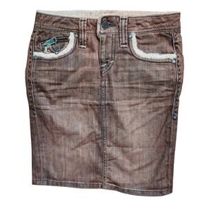 Taverniti Jeans Polar Skirt Brown Denim Elaborate Zippers Sherpa Women's Sz 23